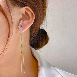 Gold Zircon Tassel Rhinestone Drop Crystal Dangle Earrings